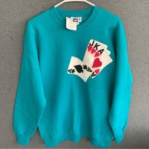 Vintage Deadstock Lee Poker Playing Cards Crewneck Sweatshirt Mens 90s Sweater